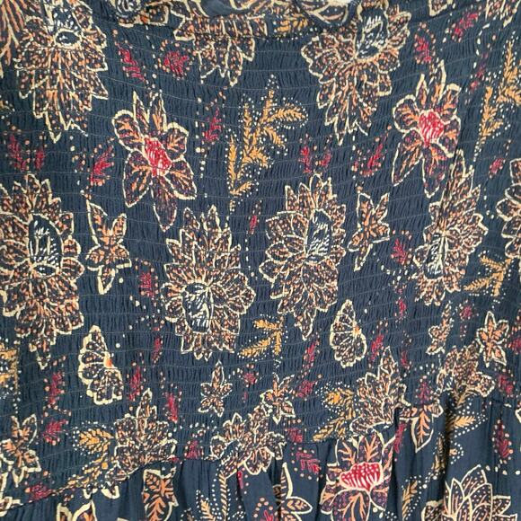 Angie Women Floral Smocked Blue Short Sleeve Mini Dress Western Boho Size Large - Picture 4 of 8